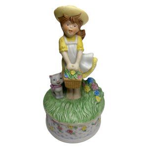 Napcoware Music Box Girl Figurine w/Cat "Thank Heaven for Little Girls" Vintage